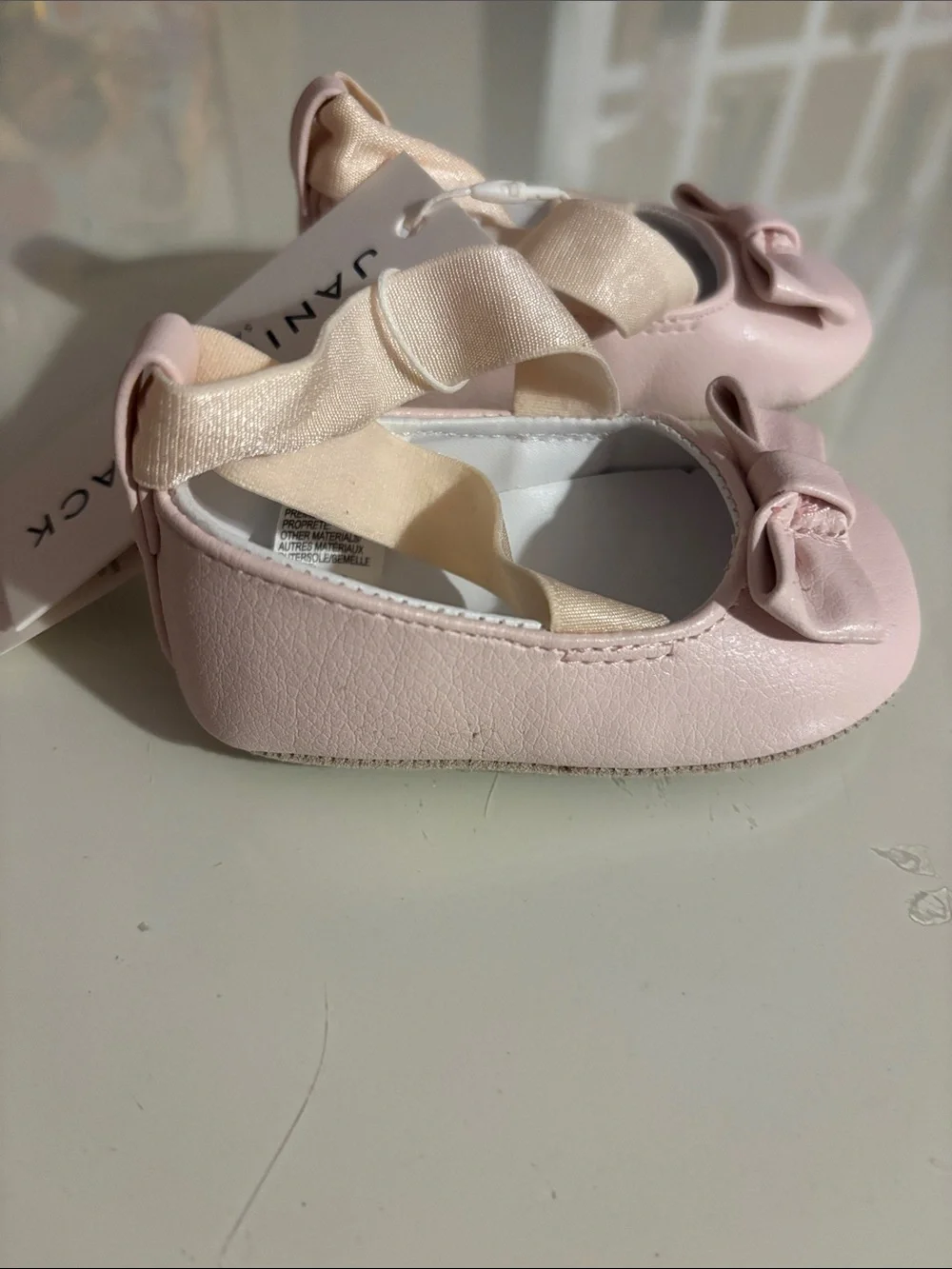 Janie and Jack Pink Bow Ballet Flats with Cross Elastic Straps